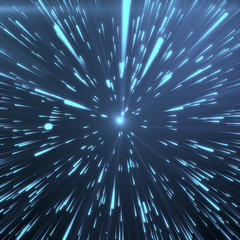 Abstract Background With Star Warp or Hyperspace. Abstract Exploding Effect. Hyperspace Travel. The Concept of Space Travel by Changing Time and Space. Blue tint background, 3D Rendering - obrazy, fototapety, plakaty