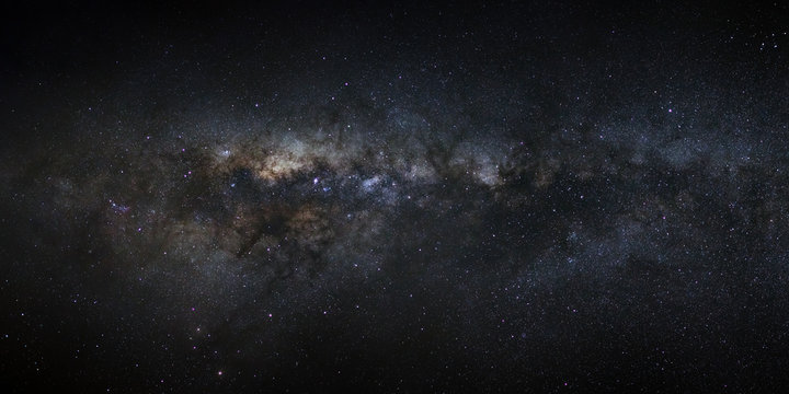 Fototapeta Panorama Milky way galaxy with stars and space dust in the universe, Long exposure photograph, with grain.