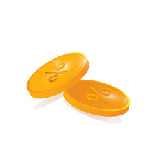 Vector illustration: two coins with percentage sign isolated on a white background.