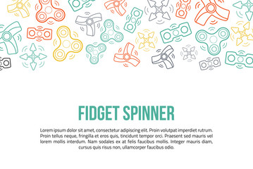 Fototapeta na wymiar Fidget spinner site header with outline icons in colorful style. Ready for promotion