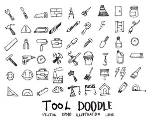 Tool Doodle icon line vector set eps10