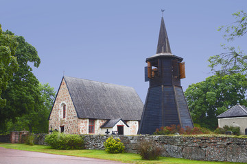 Fototapeta na wymiar Geta Church with belfry in Aland Islands.