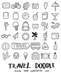 Naklejka premium Travel Doodle line icon vector set eps10