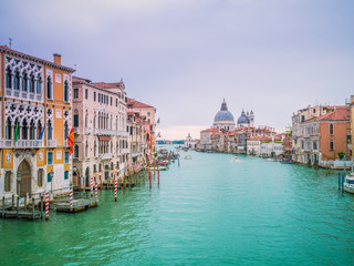 Obraz na płótnie Canvas Beautiful view of famous Canal Grande with Basilica di Santa Maria della Salute. View of Canal Grande from Accademia's bridge. Venice, Italy.