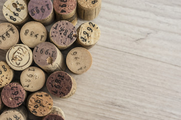 Close up shot of dated wine bottle corks