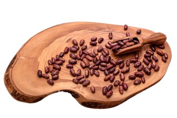 Beans on an olive board isolated on a white background