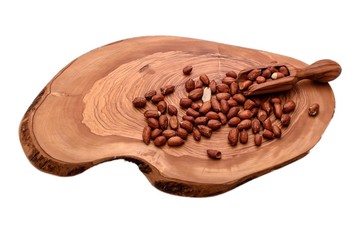 Peeled peanuts on a wooden board isolated on white background