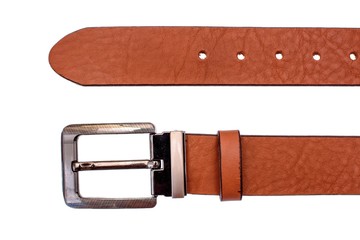 Fashionable male brown gray leather belt isolated on white background