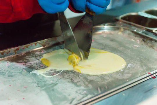 The process of preparing tasty natural ice cream with banana