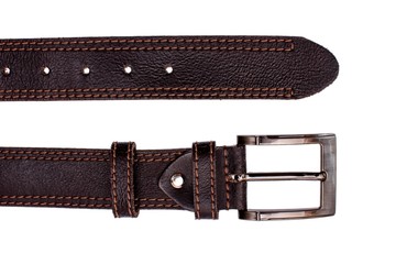 Fashionable men's brown belt isolated on white background