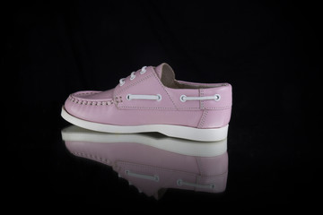 Female Pink Shoe on Black Background,Isolated Product, Top View, Studio.