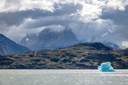 Iceberg floating on Grey Lake of Torres del Paine National Park - Patagonia, Chile