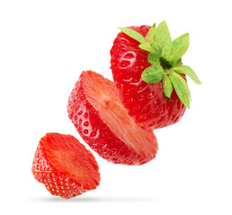 Perfectly cleaned sliced strawberry isolated on the white background with clipping path