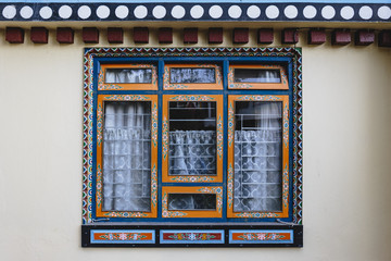 Tibetan window style with unique decoration in Sikkim, India