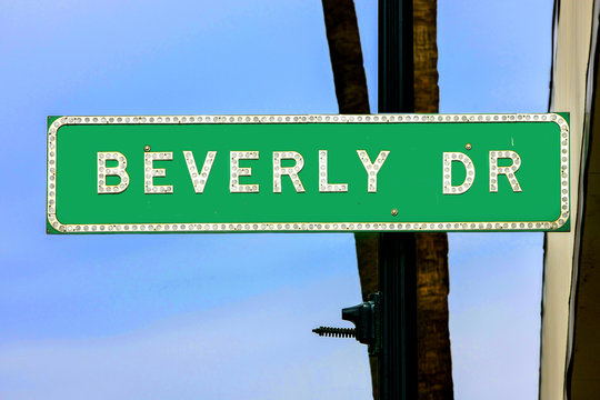 Beverly Drive green street sign in Beverly Hills California, USA