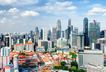 The Chinatown district and skyscrapers in downtown of Singapore