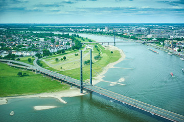 German city of Dusseldorf from above / Dusseldorf with its beautiful river Rhine