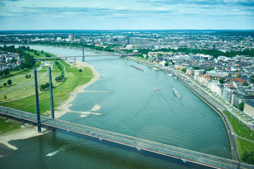 German city of Dusseldorf from above / Dusseldorf with its beautiful river Rhine