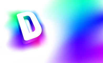Abstract Letter D. Template of creative glow 3D logo corporate identity of company or brand name letter D. White letter abstract, multicolored, gradient, blurred background. Graphic design elements.