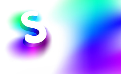 Abstract Letter S. Template of creative glow 3D logo corporate identity of company or brand name letter S. White letter abstract, multicolored, gradient, blurred background. Graphic design elements.