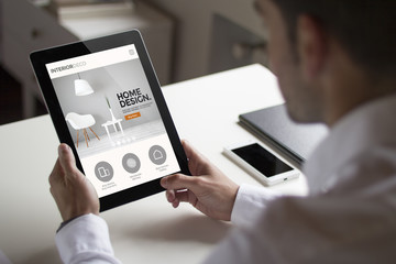 businessman home design website tablet pc