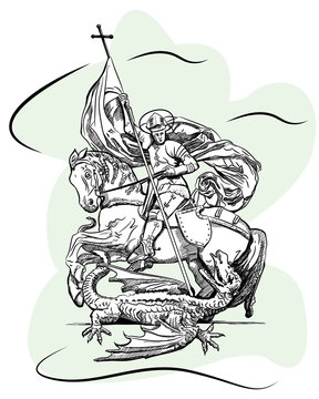 Dragon killed by Saint George. Stucco decoration on the Art Nouv