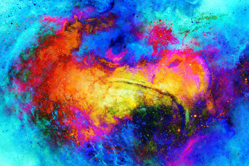 Eagle head in cosmic space. Animal concept. Profile portrait.