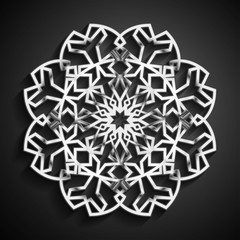 Islamic 3D silver ornament. Vector round mandala background. Architecture design in arabic style.