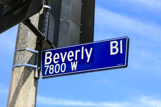 Beverly Bl 7800W blue street sign in Los Angeles, CA, USA