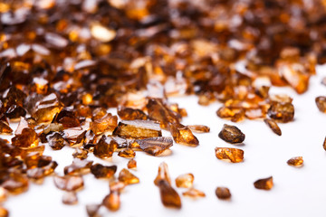 Brown Amber stones on white background