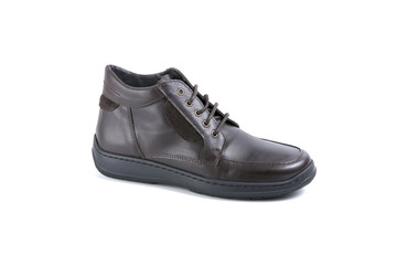 Brown Boot on White Background, Isolated Product, Top View, Studio.
