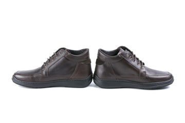 Brown Boot on White Background, Isolated Product, Top View, Studio.