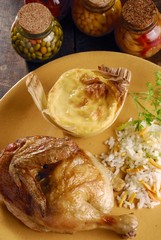 Roast Chiken with corn cream and Pequi Rice