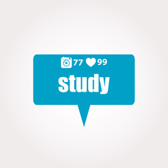 Text study. Education concept . Labels with text, heart, camera and counters