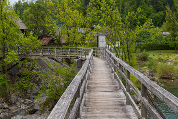 The Devil's Bridge, wooden footbridge in Skofja Loka, Slovenia