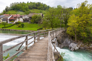 Fototapeta premium The Devil's Bridge, wooden footbridge in Skofja Loka, Slovenia