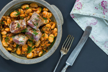Seared lamb with beans
