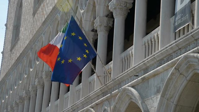 VENICE, ITALY - MAY 2017. People visiting Doge's Palace - Palazzo Ducale - on San Marco square - Venice in Italy 26. april 2017.