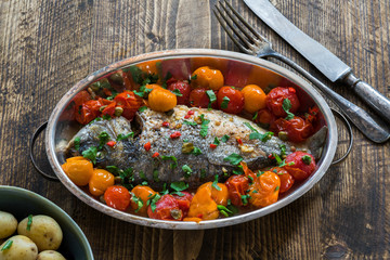 Italian style sea bream in crazy water -  acqua pazza