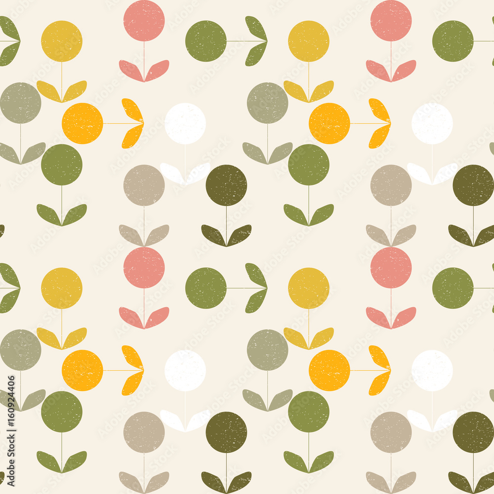 Aufkleber Modern vector abstract seamless geometric pattern with stylized flowers and leaves in retro scandinavian style.