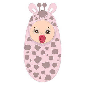 Vector Cute Baby in Giraffe Costume.