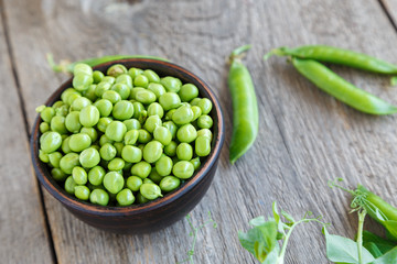 Fresh green peas in a plate