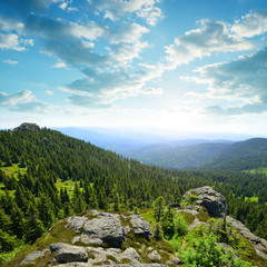 Fototapeta na wymiar View from the top of mountain Grosser Arber in National park Bavarian forest, Germany.
