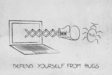  laptop with boxing glove punching a bug