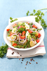 vegetable salad with potato,egg,bean and tomato