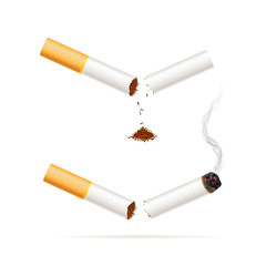 Broken realistic cigarette. Quit smoking conception illustration.