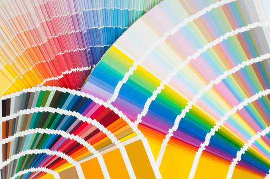 Fans with color palette, guides of acrylic paint samples