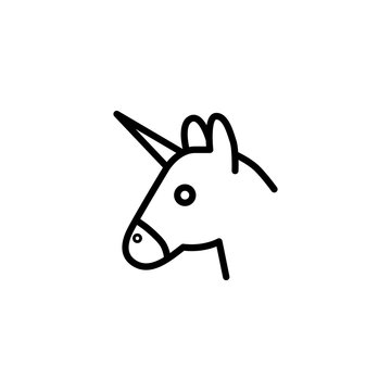 thin line unicorn head icon on white background