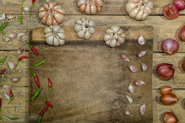 Fototapeta na wymiar Vegetable Garden Shallot Thai Garlic Thai bird chilli