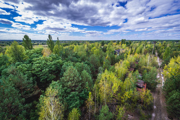 Aerial view of Chernobyl Exclusion Zone, Ukraine